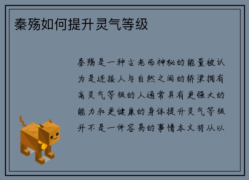 秦殇如何提升灵气等级